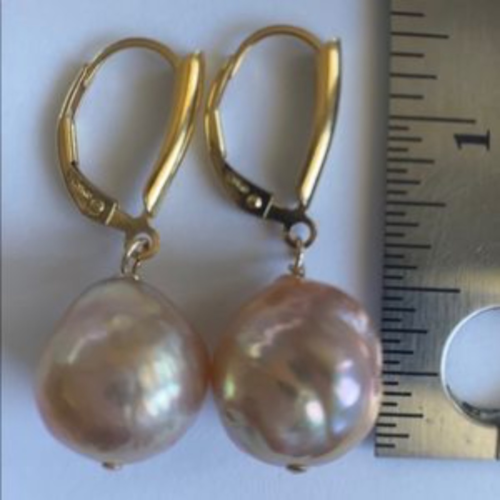 Edison (Kasumi-Like) 12mm Pearls 14K Gold Filled Shield Leverbacks - Picture 4 of 8